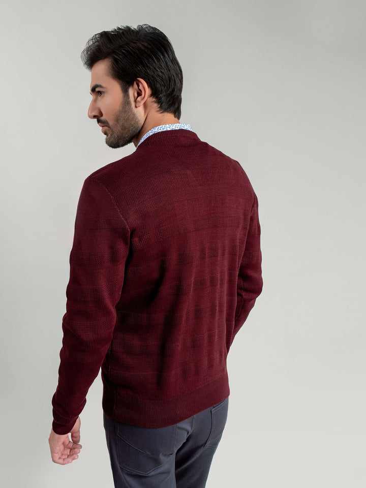 Dark Maroon Textured Crew Neck Sweater Brumano Pakistan