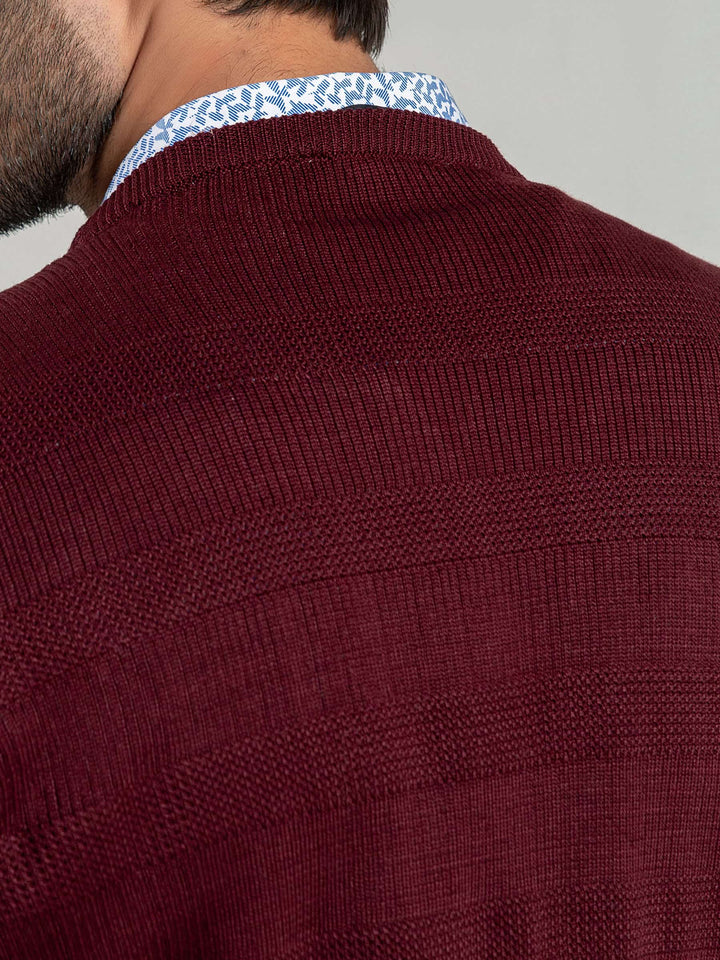 Dark Maroon Textured Crew Neck Sweater Brumano Pakistan