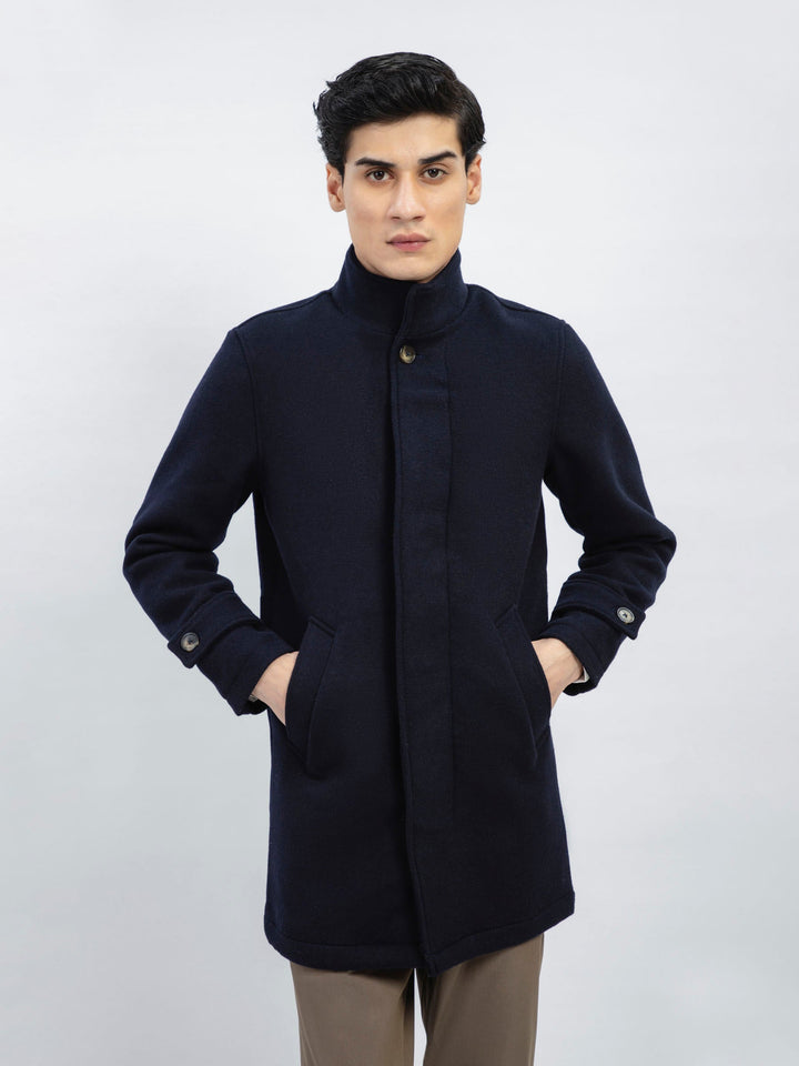 Dark Blue Wool Blended Long Coat - Limited Edition Brumano Pakistan