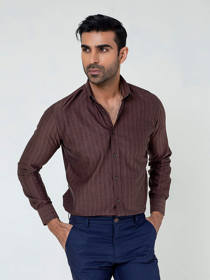 Dark Brown Striped Button Down Shirt Brumano Pakistan