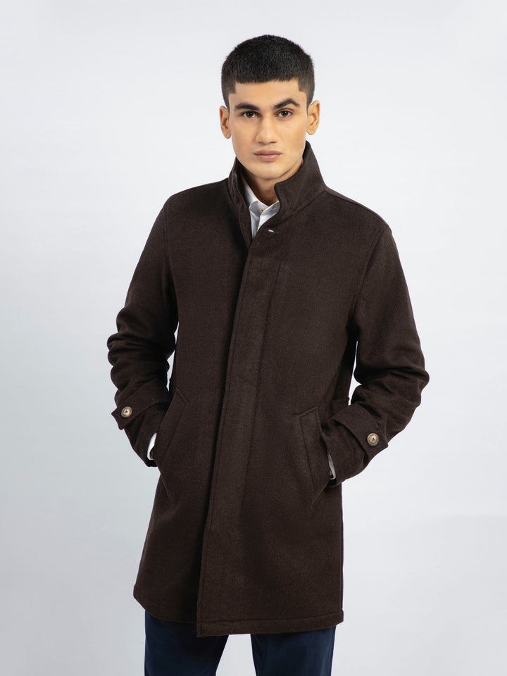 Dark Brown Wool Blended Long Coat - Limited Edition Brumano Pakistan