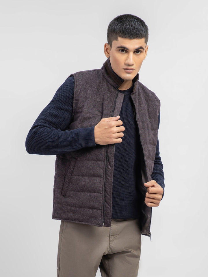 Dark Brown Wool Blended Sleeveless Quilted Jacket Brumano Pakistan