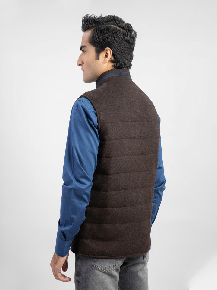 Dark Brown Wool Blended Sleeveless Quilted Jacket Brumano Pakistan