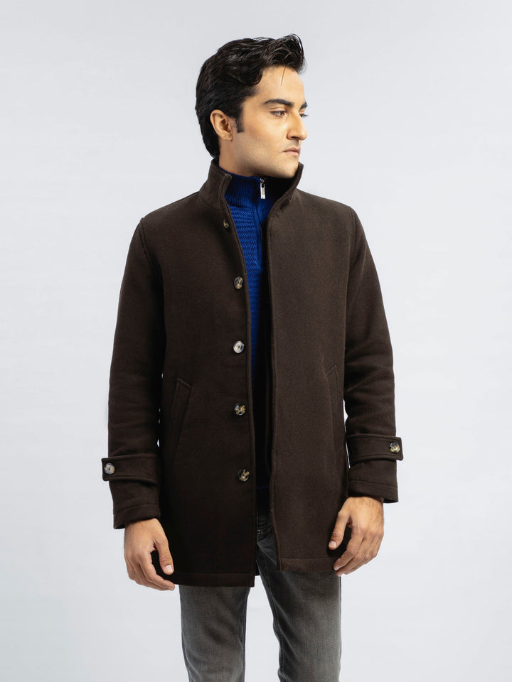 Dark Chocolate Brown Wool Blended Long Coat - Limited Edition Brumano Pakistan