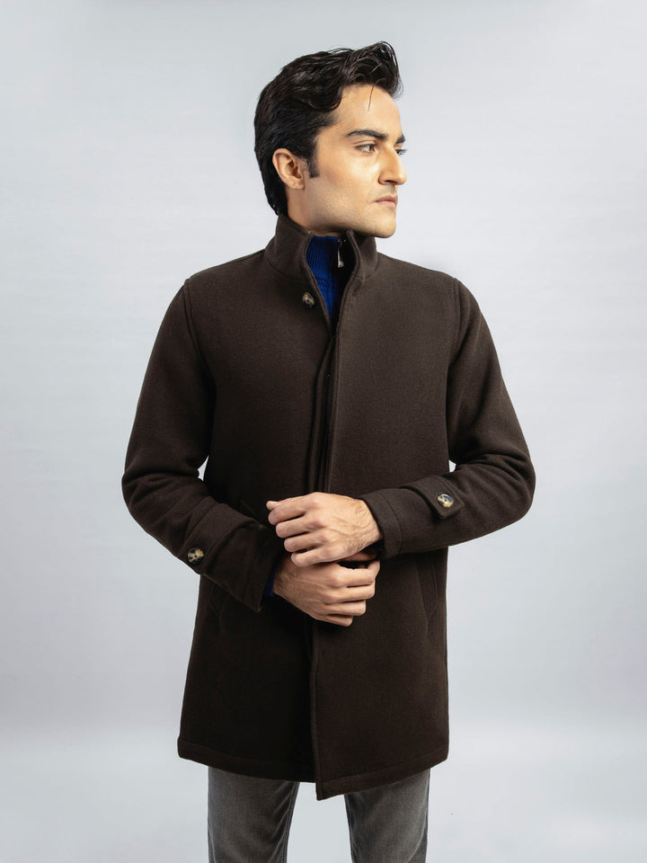 Dark Chocolate Brown Wool Blended Long Coat - Limited Edition Brumano Pakistan