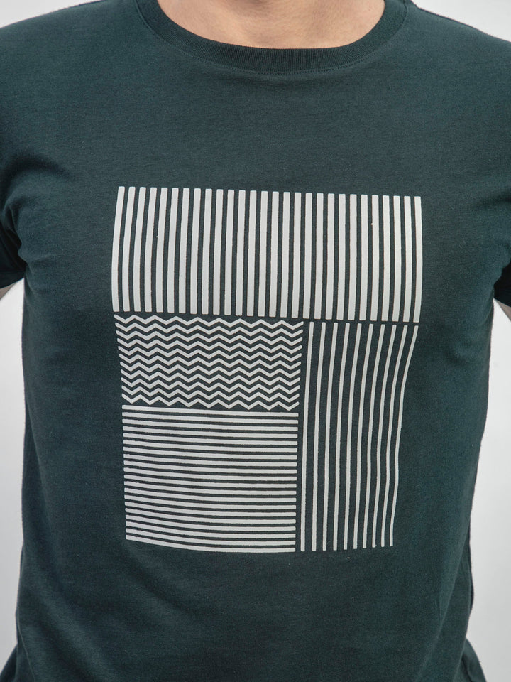 Dark Green Abstract 3d Printed Crew Neck T-Shirt Brumano pakistan