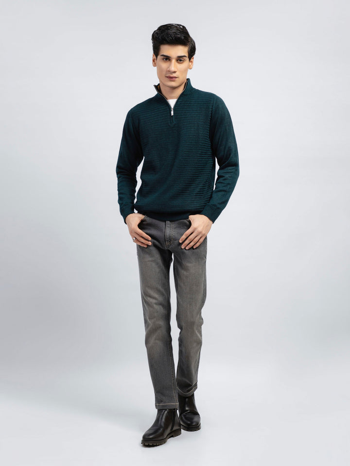 Dark Green Wool Textured Half-Zip Sweater Brumano Pakistan