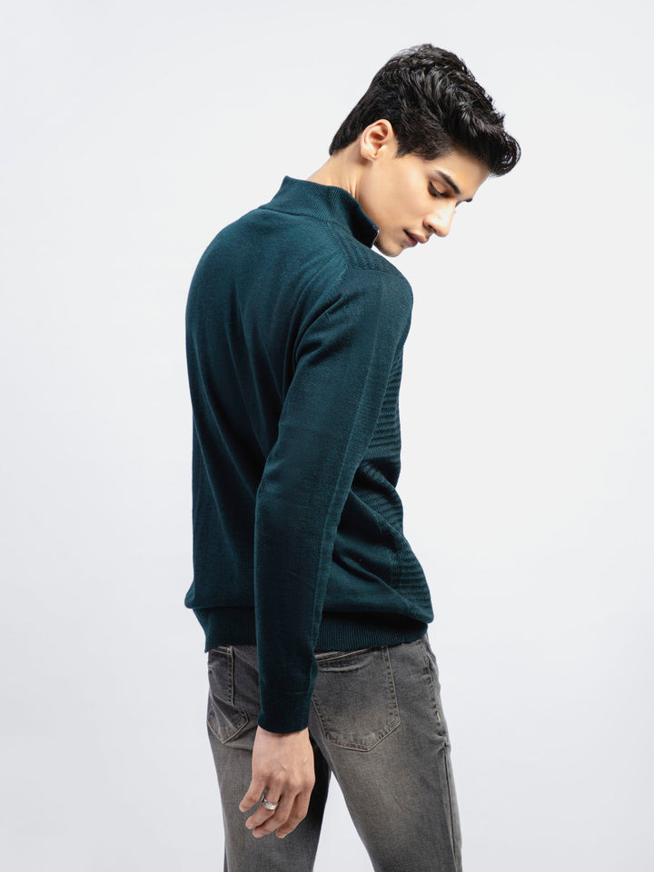 Dark Green Wool Textured Half-Zip Sweater Brumano Pakistan