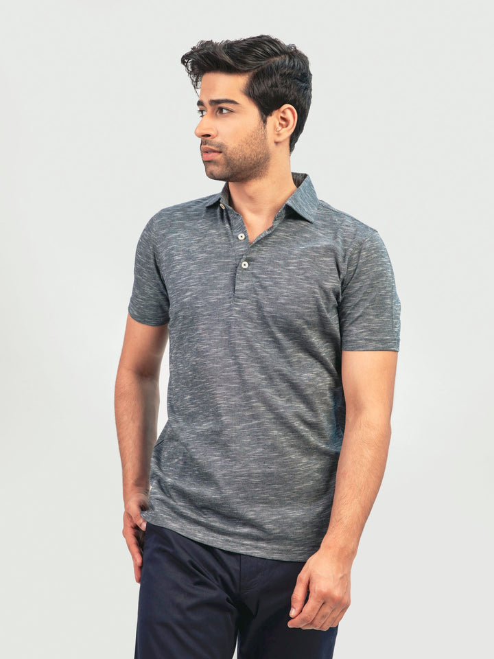 Dark Grey Mercerized Pique Polo With Cutaway Collar Brumano pakistan 