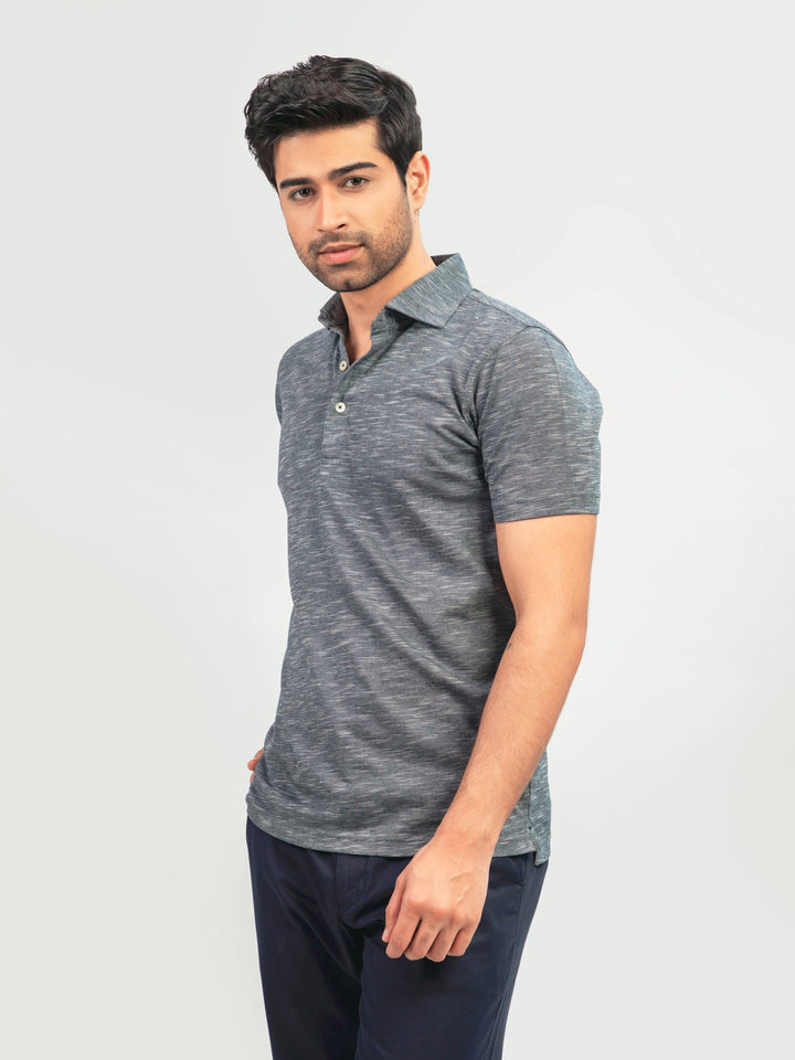 Dark Grey Mercerized Pique Polo With Cutaway Collar Brumano pakistan