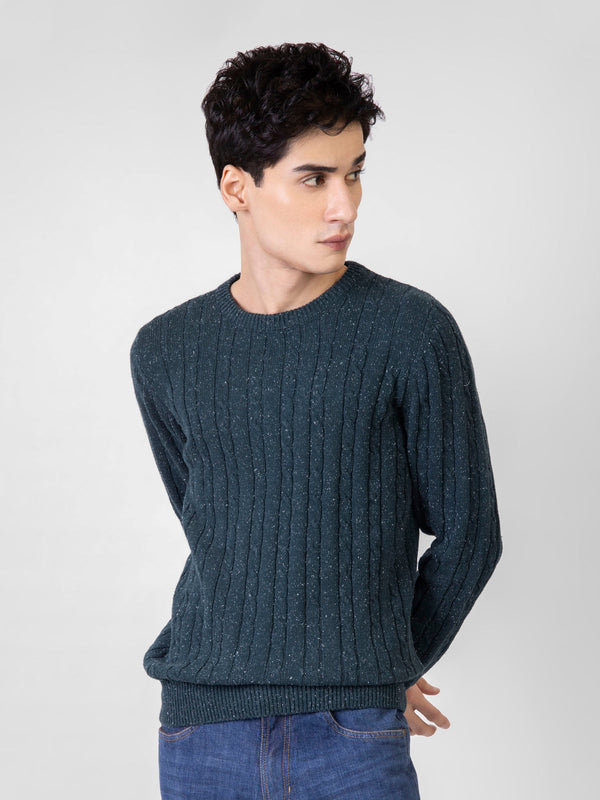 Emerald Green Neppy Cable Knitted Crew Neck Jumper