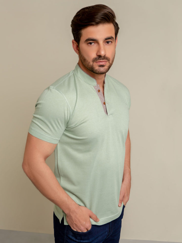 Green Mao Collar Dobby Polo Shirt Brumano Pakistan