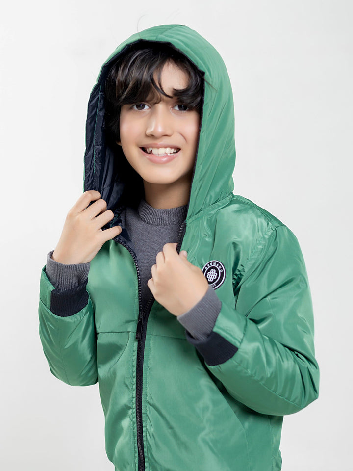 Green Quilted Casual Jacket With Hoodie - Unisex Brumano Pakistan