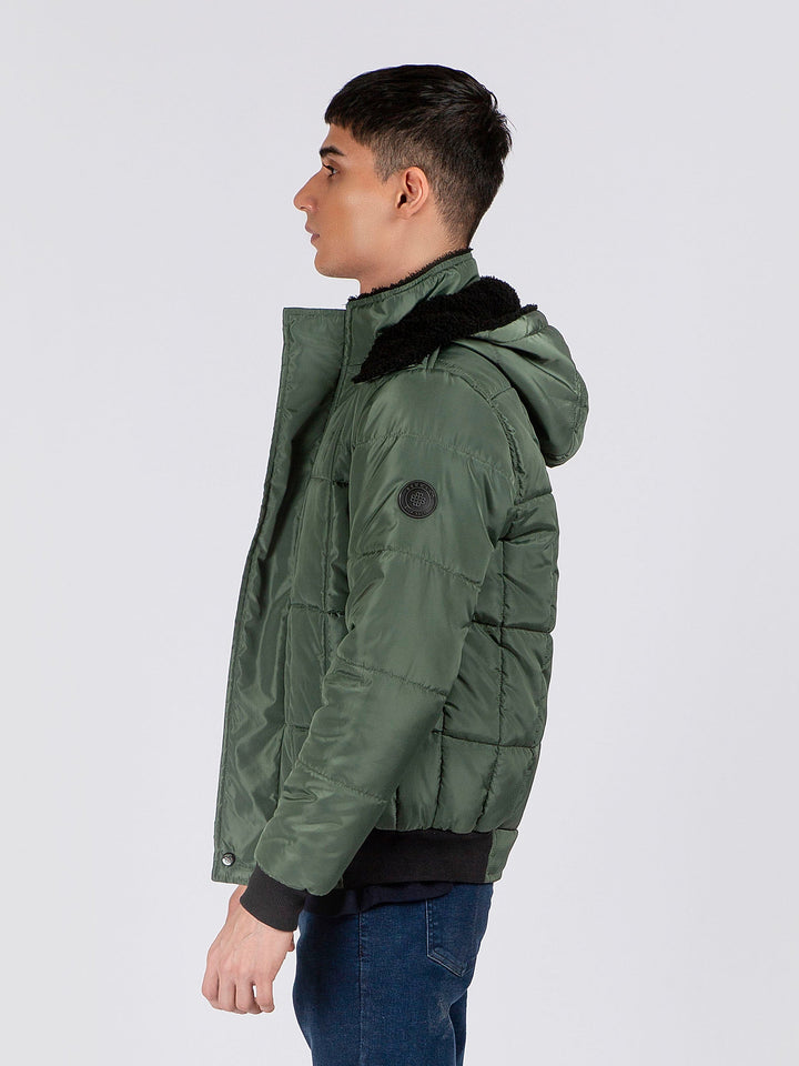 Green Quilted Puffer Jacket With Detachable Hoodie Brumano Pakistan