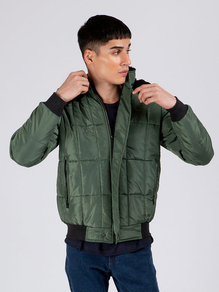 Green Quilted Puffer Jacket With Detachable Hoodie Brumano Pakistan