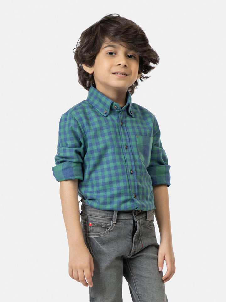 Green & Blue Gingham Casual Shirt Brumano Pakistan