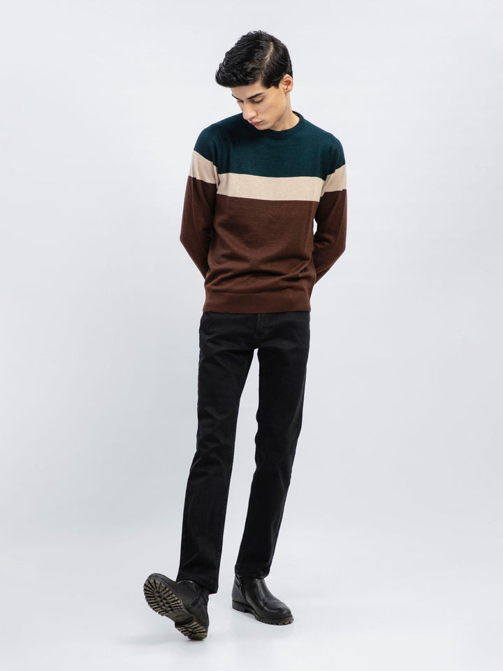 Green & Brown Striped Wool Blended Jumper Brumano Pakistan