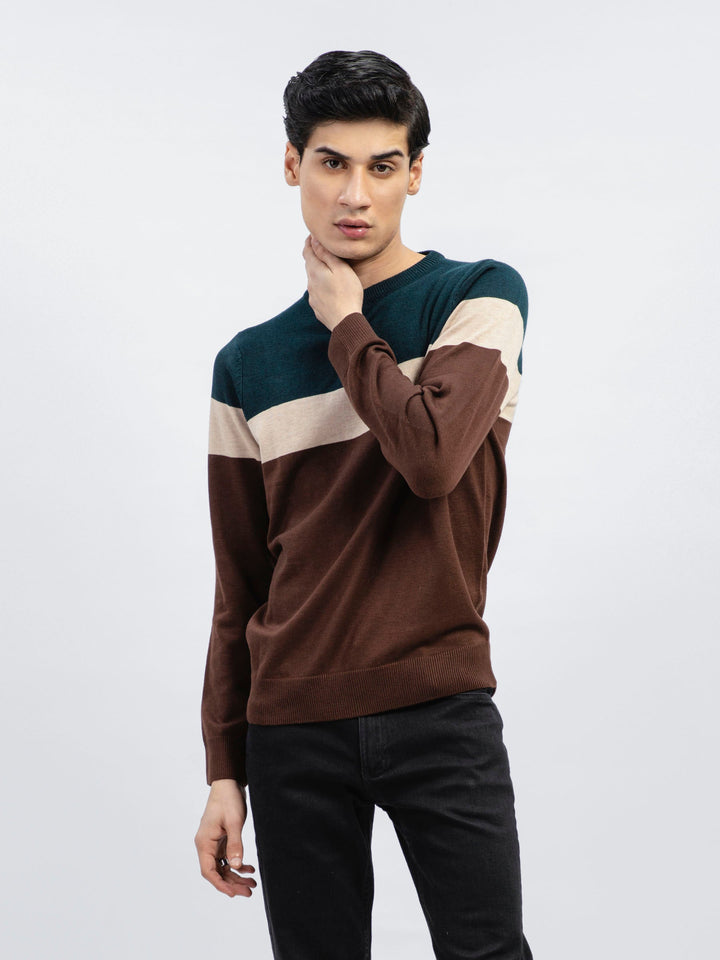 Green & Brown Striped Wool Blended Jumper Brumano Pakistan