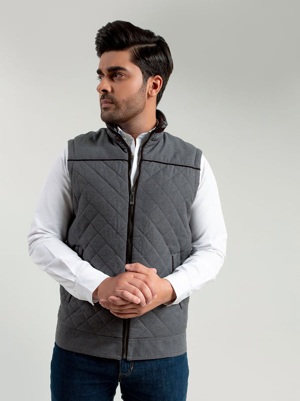 Grey Structured Quilted Sleeveless Jacket Brumano Pakistan