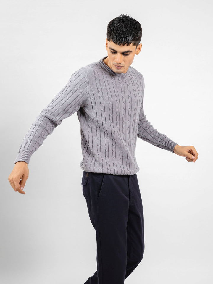 Grey Cable Knitted Crew Neck Jumper Brumano Pakistan