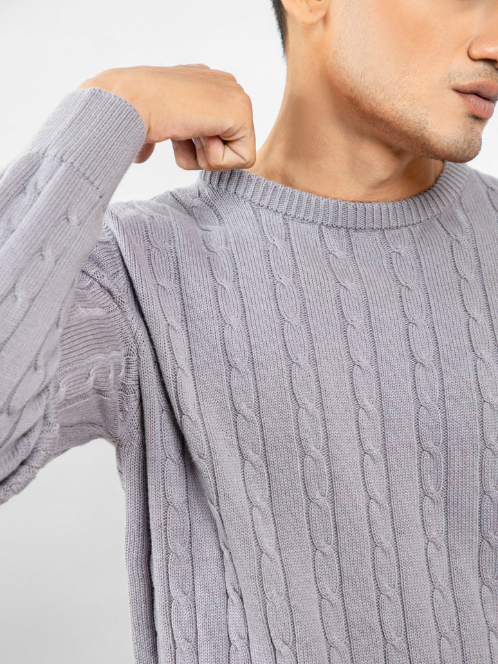 Grey Cable Knitted Crew Neck Jumper Brumano Pakistan