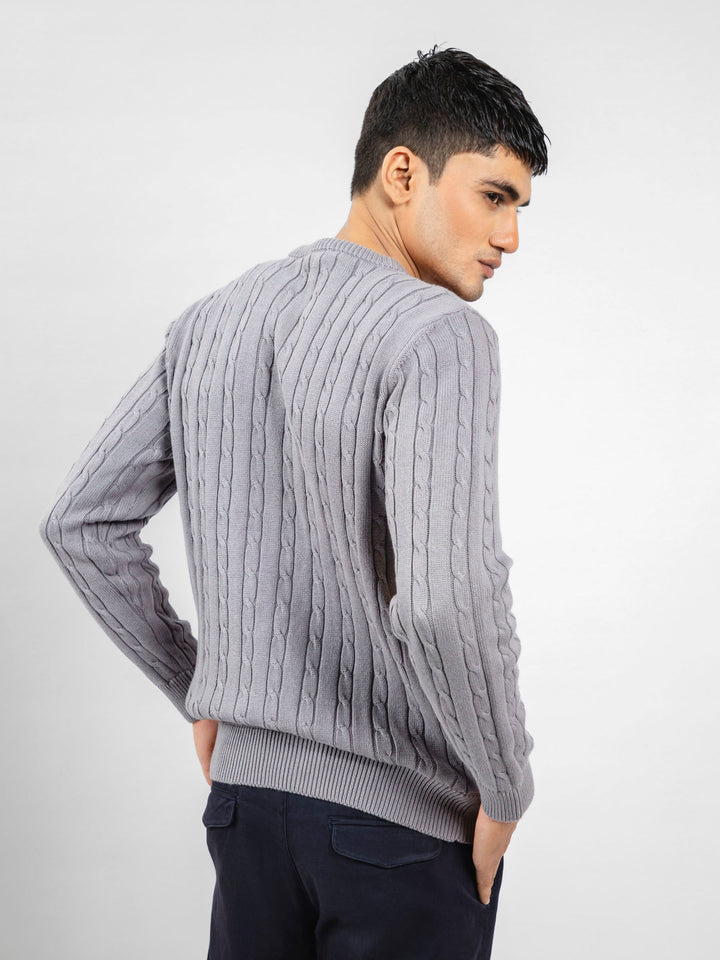 Grey Cable Knitted Crew Neck Jumper Brumano Pakistan