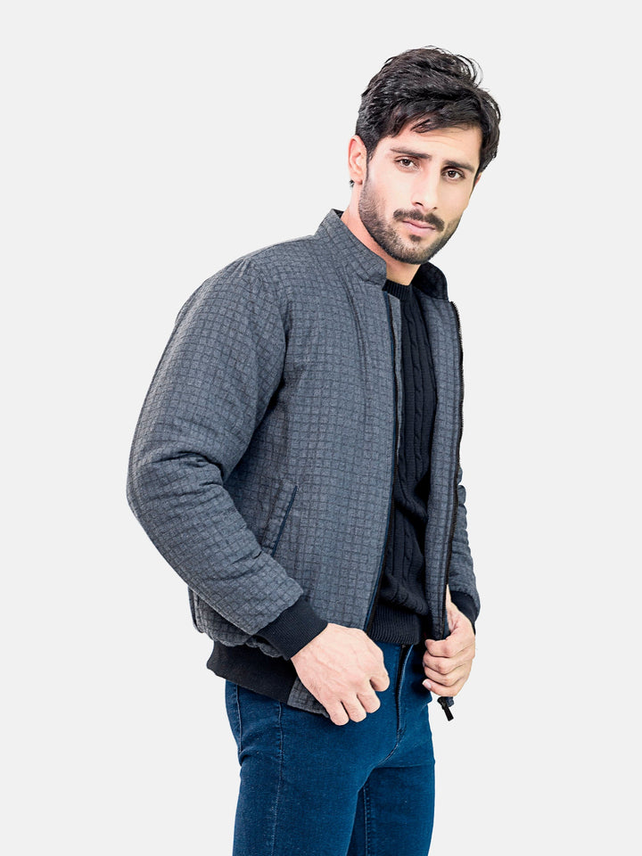 Grey Checkered Quilted Jacket Brumano Pakistan