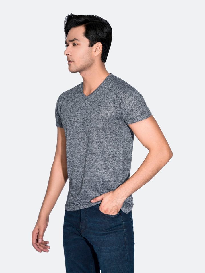 Grey Light Weight V-Neck T-Shirt Brumano Pakistan