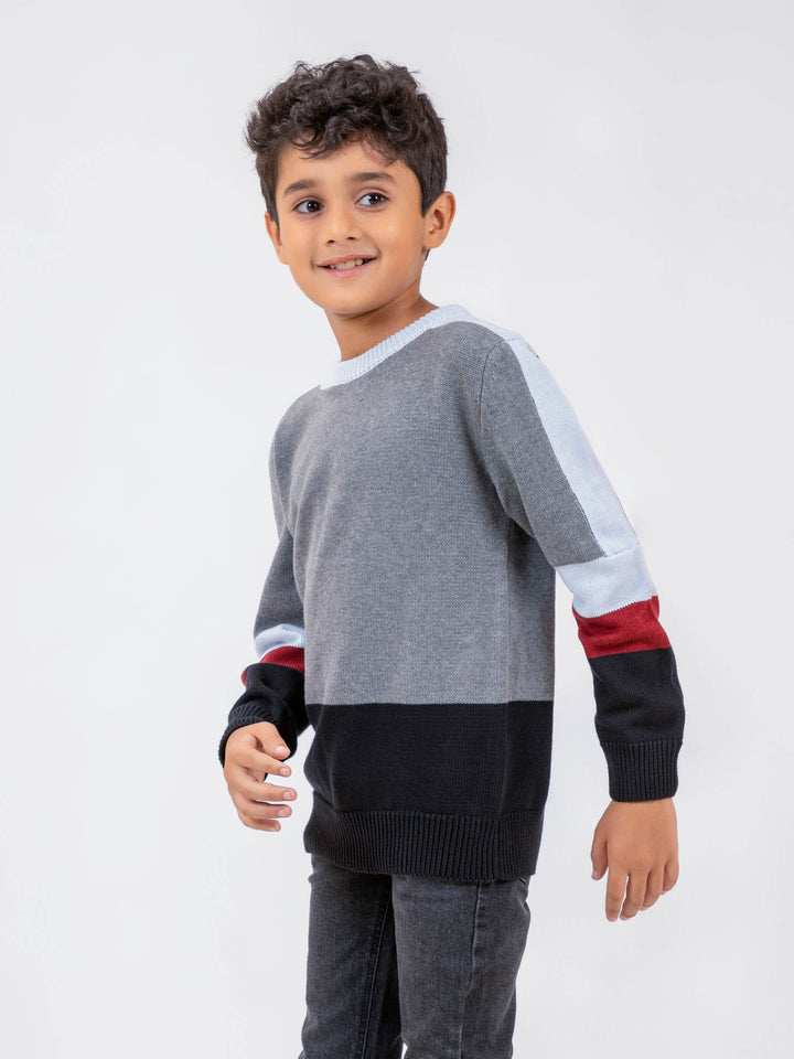 Grey Multi Color Crew Neck Casual Jumper Brumano Pakistan 