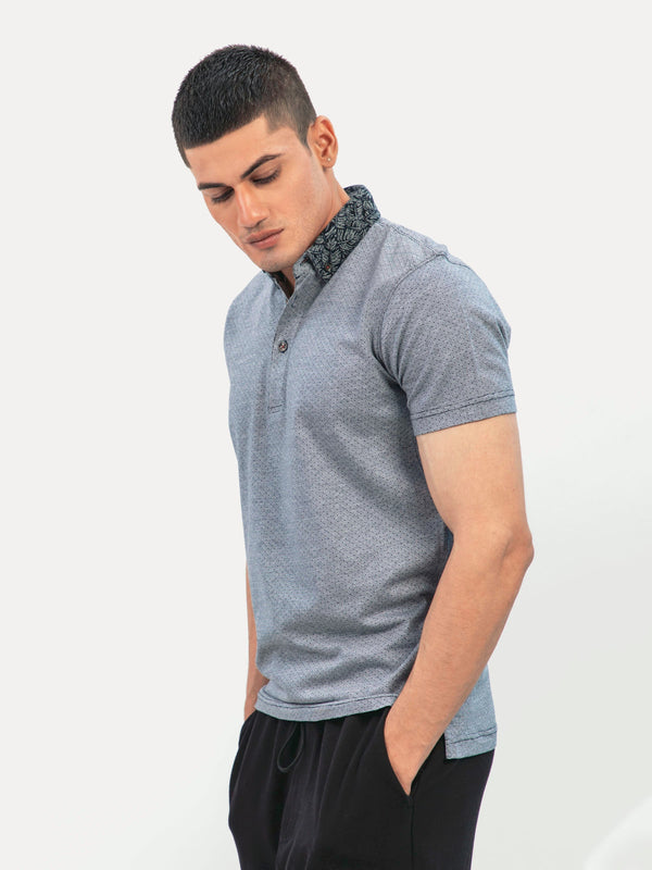 Grey Polka Dot Mercerized Polo Shirt