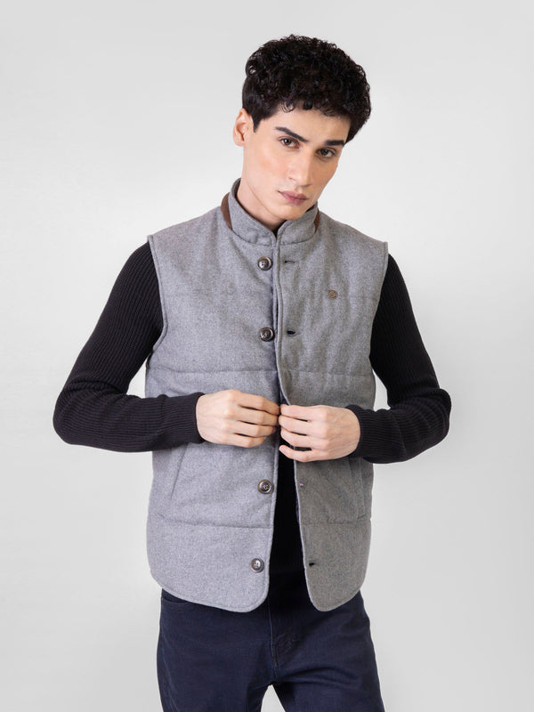 Grey Woolen Quilted Vest