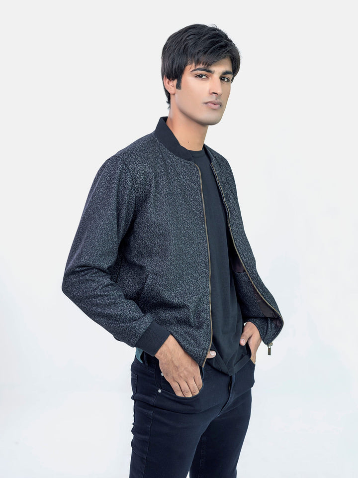 Grey & Black Wool Blended Bomber Jacket - Limited Edition Brumano Pakistan