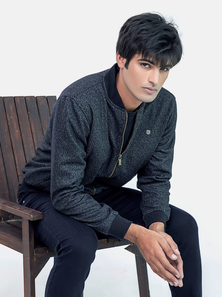 Grey & Black Wool Blended Bomber Jacket - Limited Edition Brumano Pakistan