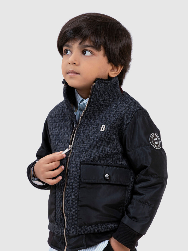 Grey & Black Wool Puffer Casual Jacket Brumano Pakistan