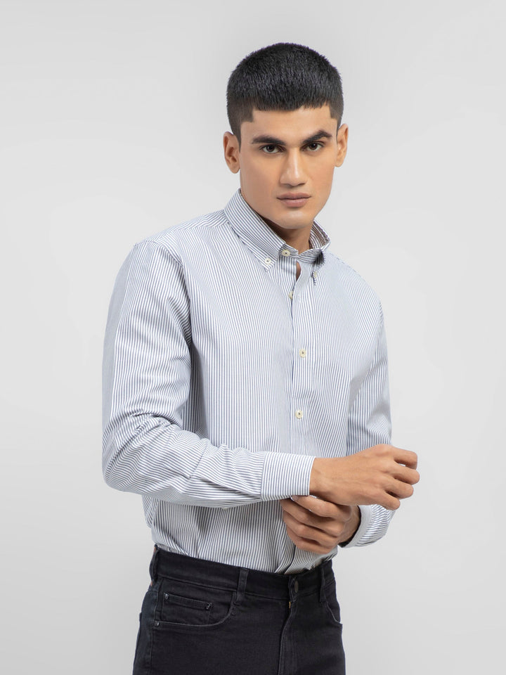 Grey & White Herringbone Striped Shirt Brumano Pakistan