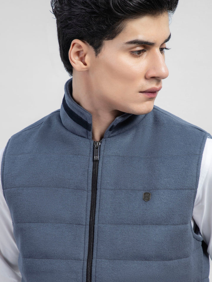 Greyish Blue Wool Blended Sleeveless Quilted Jacket Brumano Pakistan