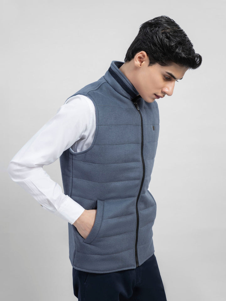 Greyish Blue Wool Blended Sleeveless Quilted Jacket Brumano Pakistan