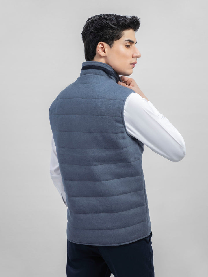 Greyish Blue Wool Blended Sleeveless Quilted Jacket Brumano Pakistan