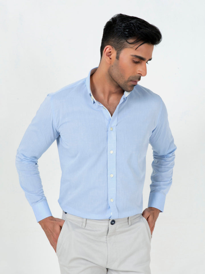 Light Blue Formal Button Down Shirt With Collar Detailing