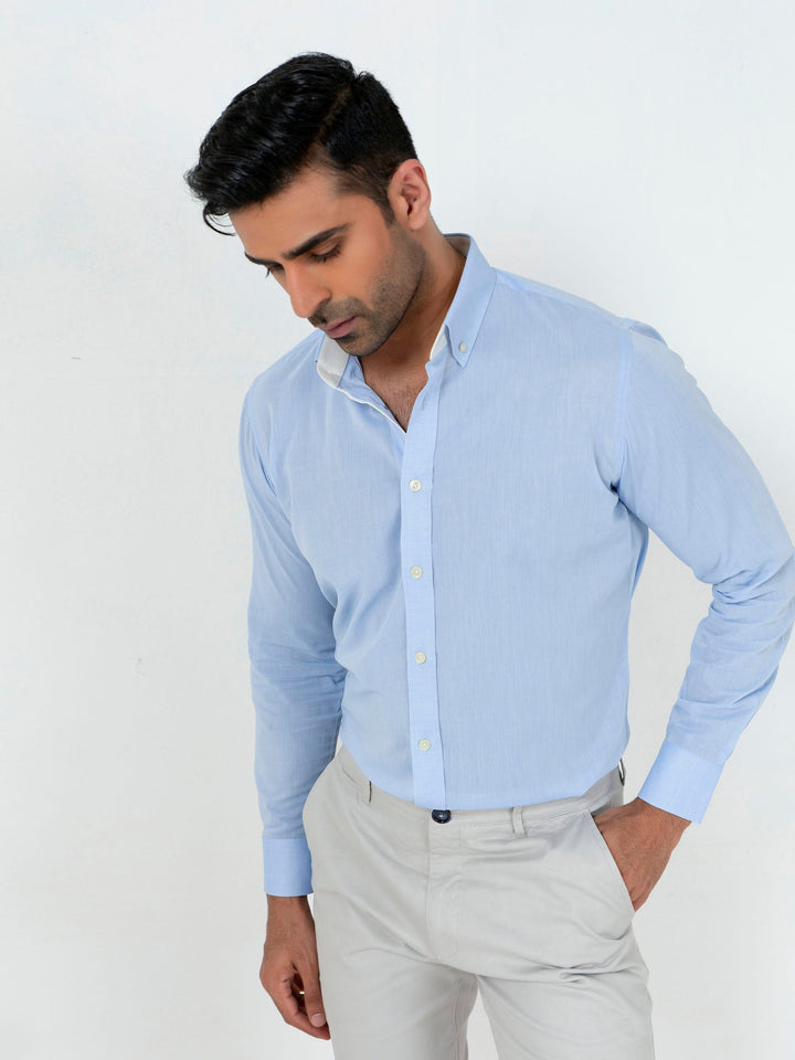 Light Blue Formal Button Down Shirt With Collar Detailing