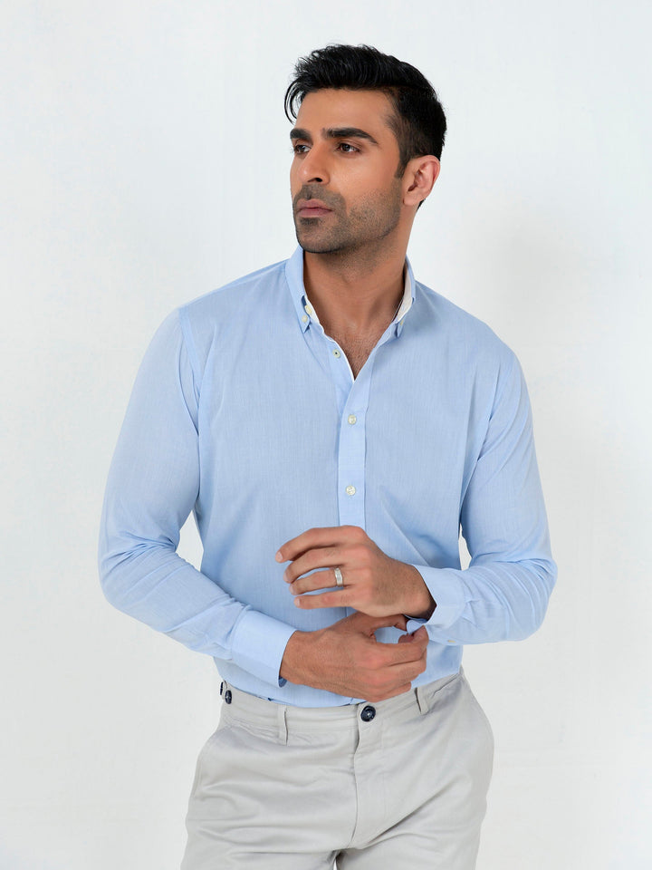 Light Blue Formal Button Down Shirt With Collar Detailing