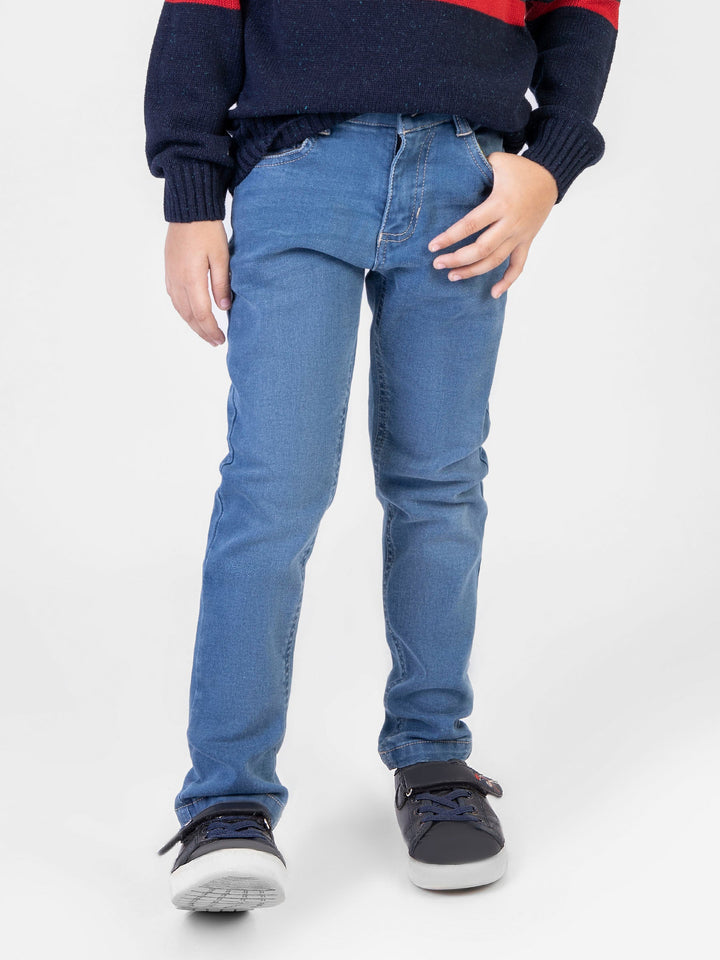 Light Blue Slimfit Casual Jeans With Detailing - Junior Brumano Pakistan