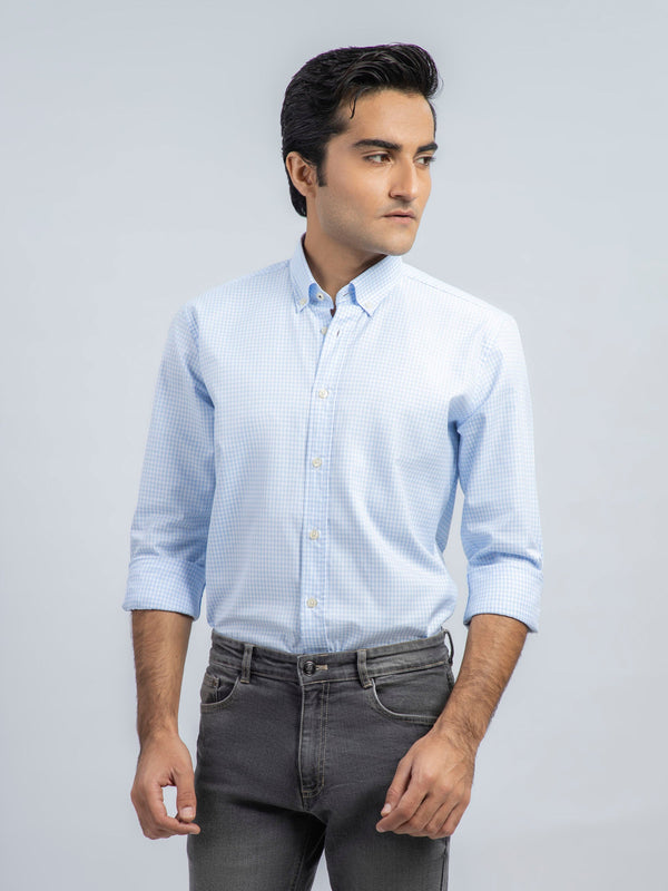 Light Blue Structured Gingham Shirt Brumano Pakistan