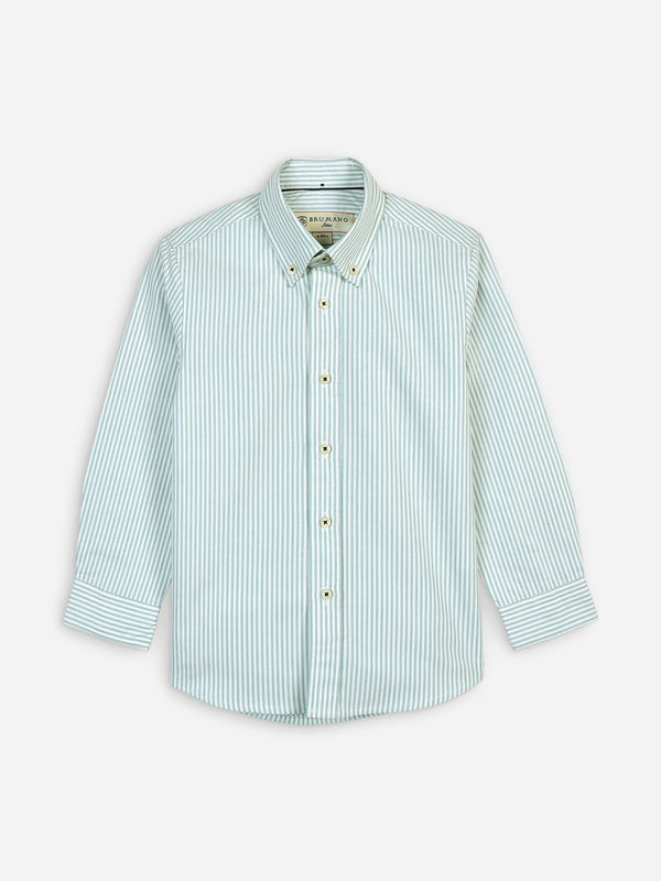 Light Green Oxford Striped Long Sleeve Casual Shirt Brumano Pakistan