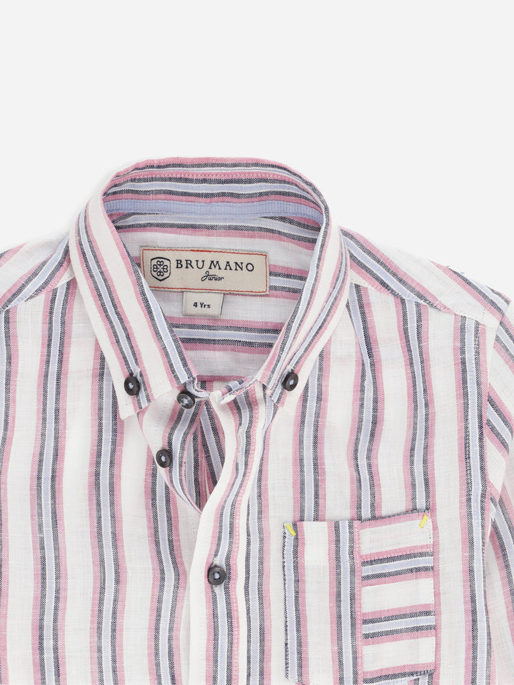 Lilac & Blue 100% Linen Striped Casual Shirt Brumano Pakistan