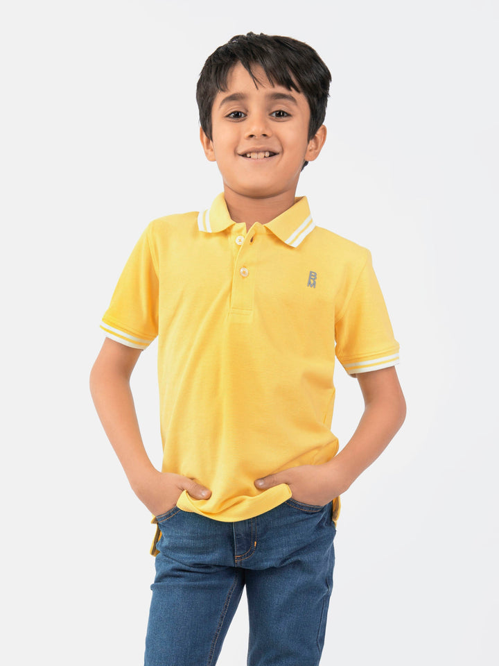 Lime Yellow Pique Casual Tipped polo Brumano Pakistan