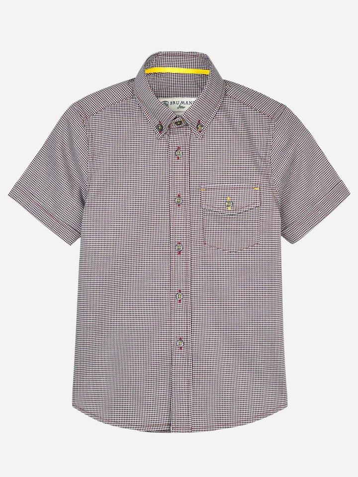 Maroon Micro Checkered Short Sleeve Shirt Brumano Pakistan