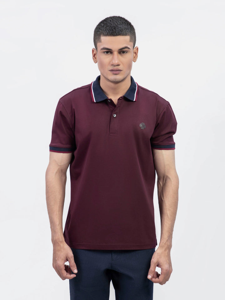 Maroon Interlock Polo With Contrasting Navy Collar Brumano Pakistan