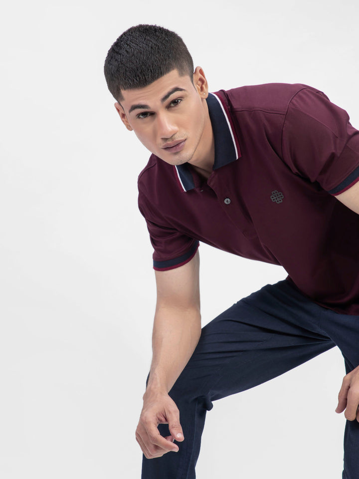 Maroon Interlock Polo With Contrasting Navy Collar Brumano Pakistan