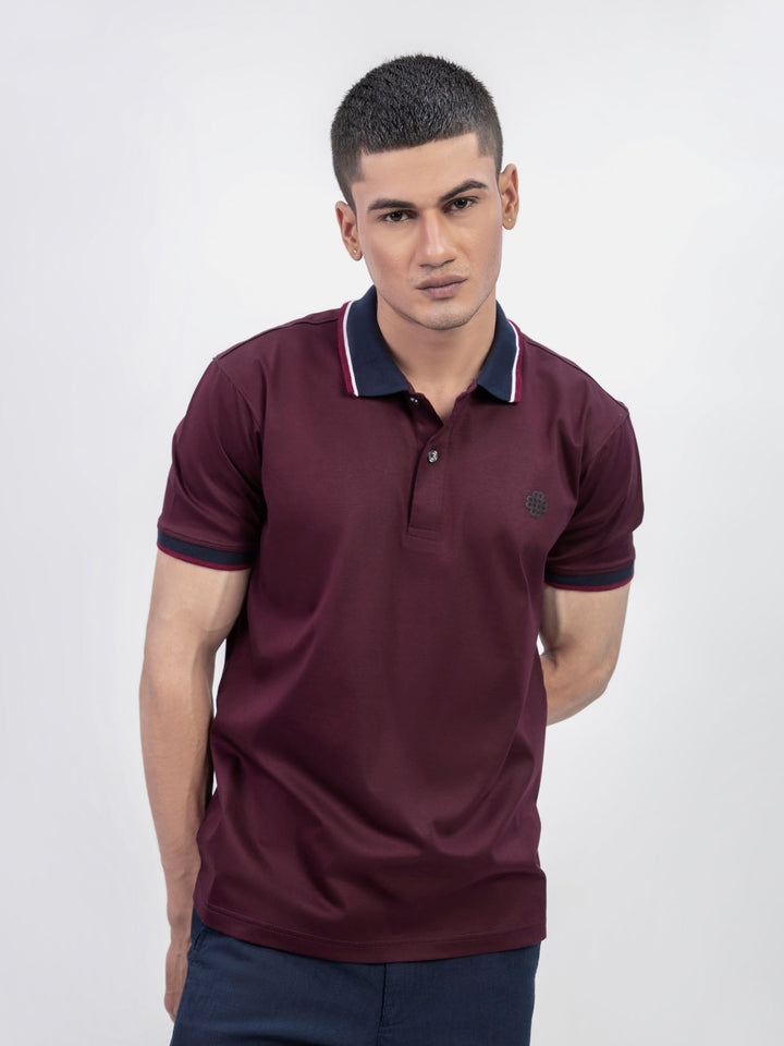 Maroon Interlock Polo With Contrasting Navy Collar Brumano Pakistan